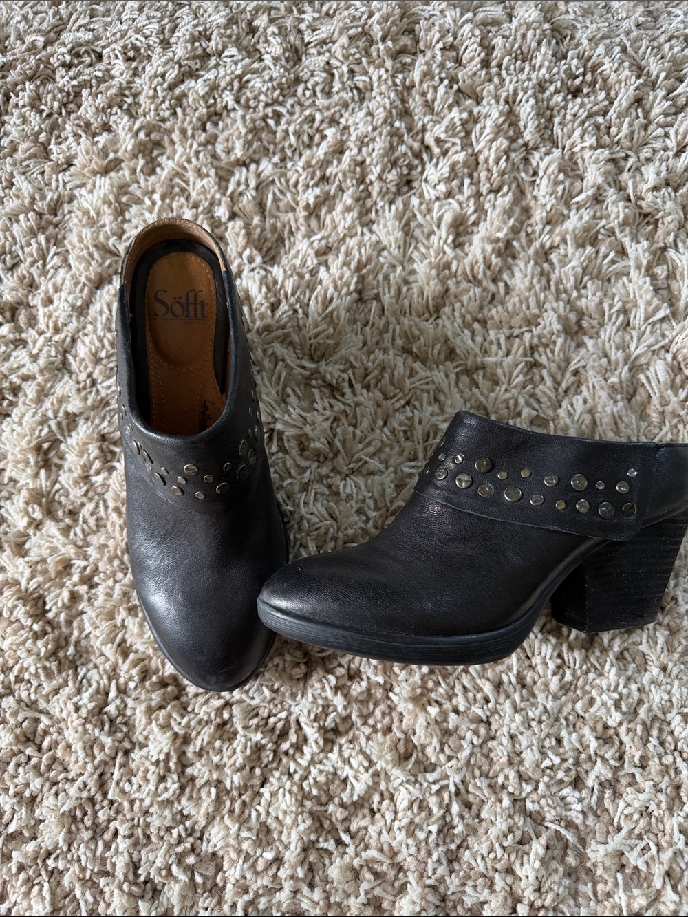 Sofft size 9 Black Leather Studded Mule Booties -